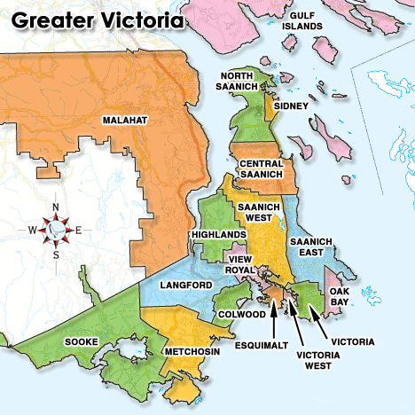 Waterfront Neighbourhoods Victoria Real Estate Professionals   Map Of Greater Victoria 